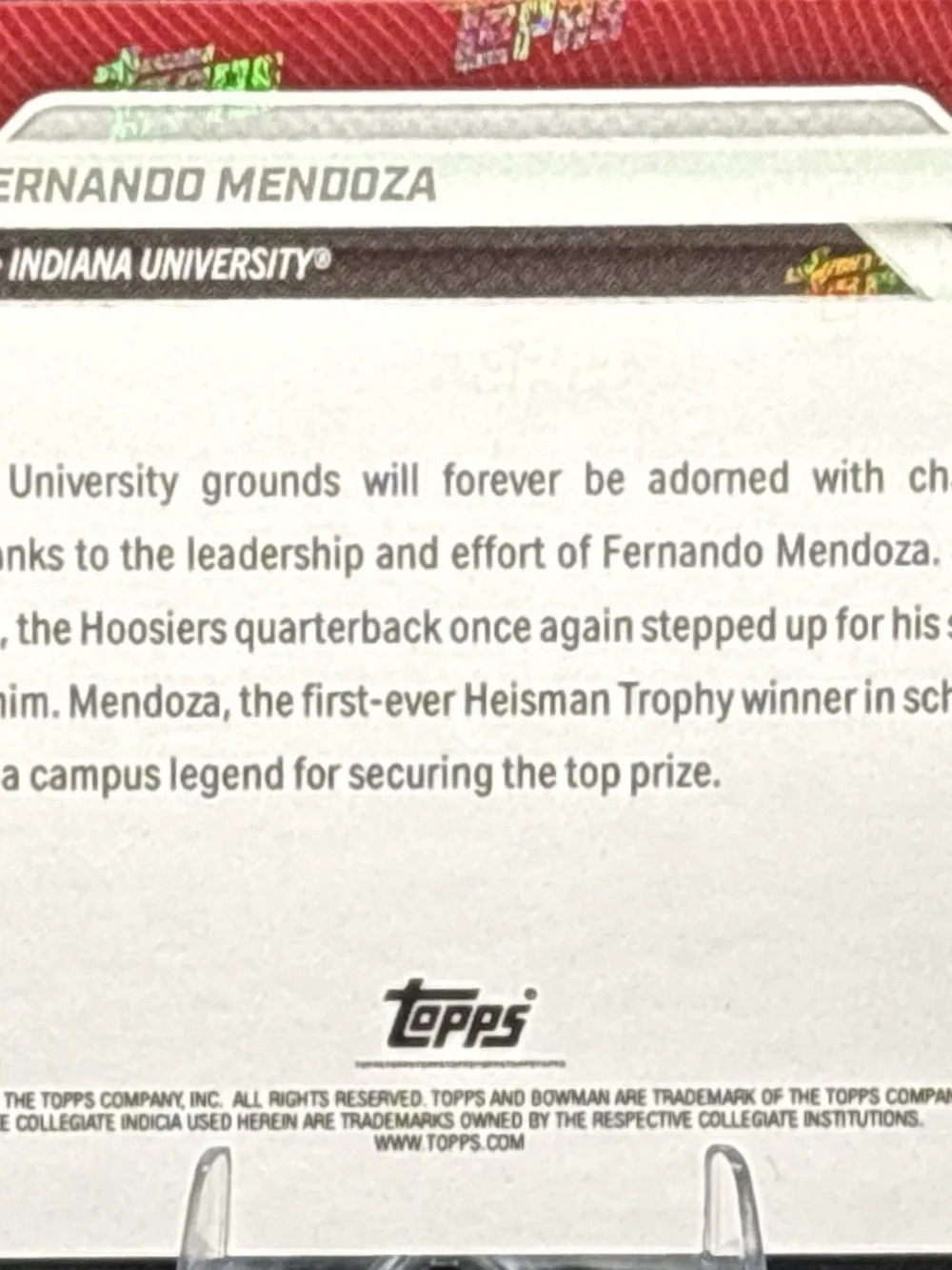 Topps Bowman Now Fernando Mendoza Indiana Football Card